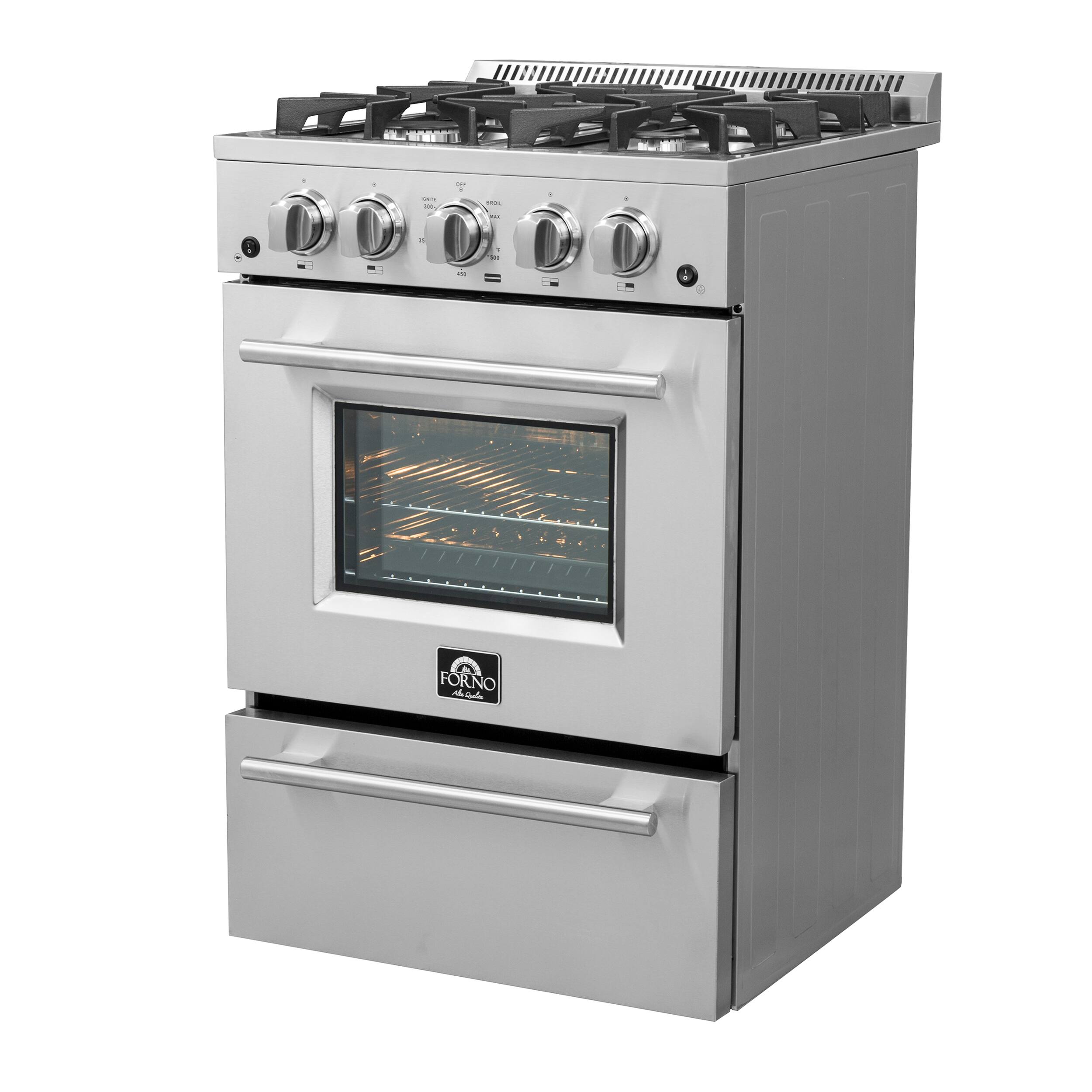 Alt View 4. Forno Appliances - Breno 2.3 Cu. Ft. Freestanding Gas Convection Range with Storage Drawer - Silver.