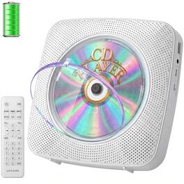 gueray - CD Player Portable with Bluetooth Wall Mountable, 1800mAh Rechargeable Battery Operated CD Music Players for Home - White