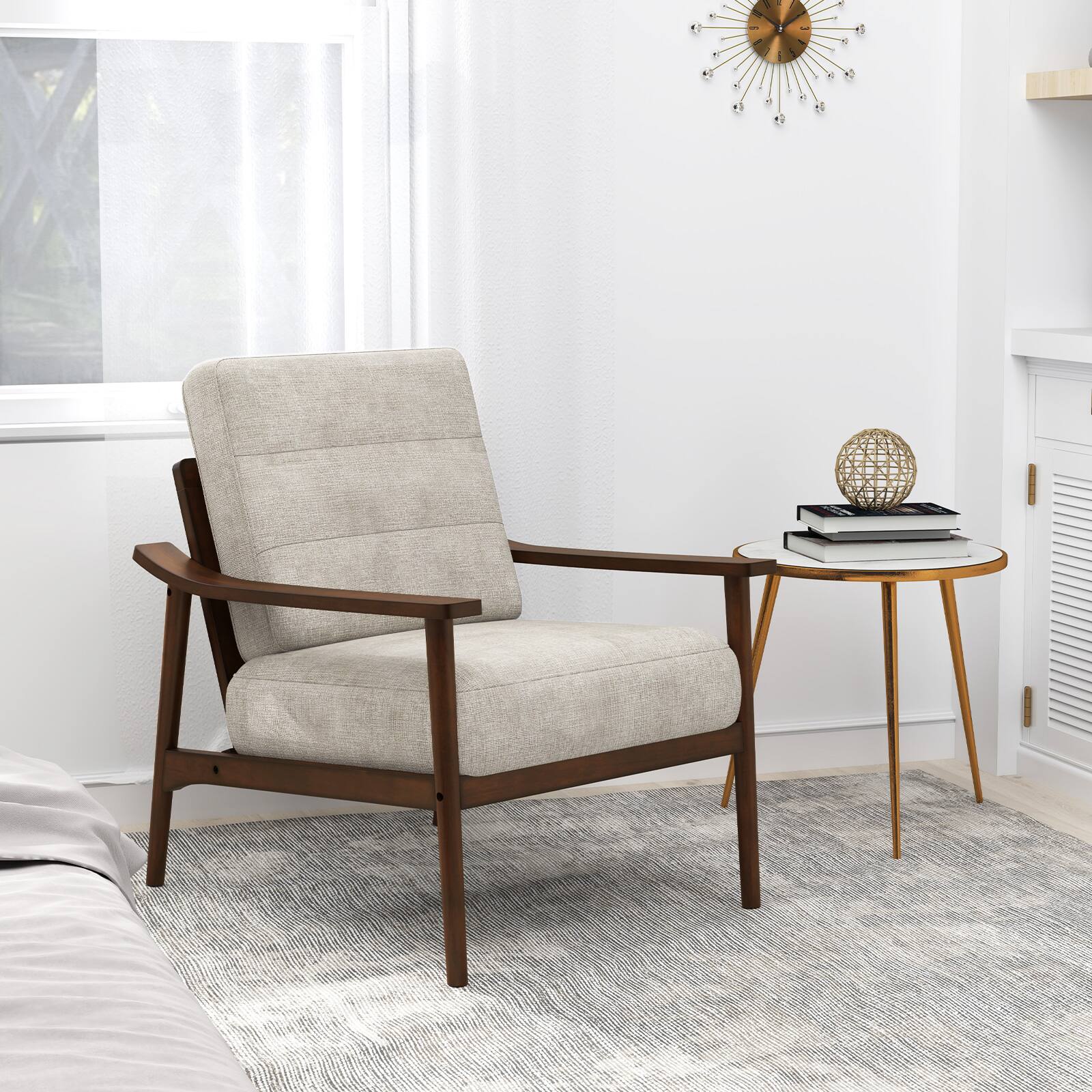 Alt View 3. Gymax - Gymax Modern Accent Chair Upholstered Leisure Armchair w/ Rubber Wood Armrests & Legs Grey & Dark Brown - Grey, Dark Brown.