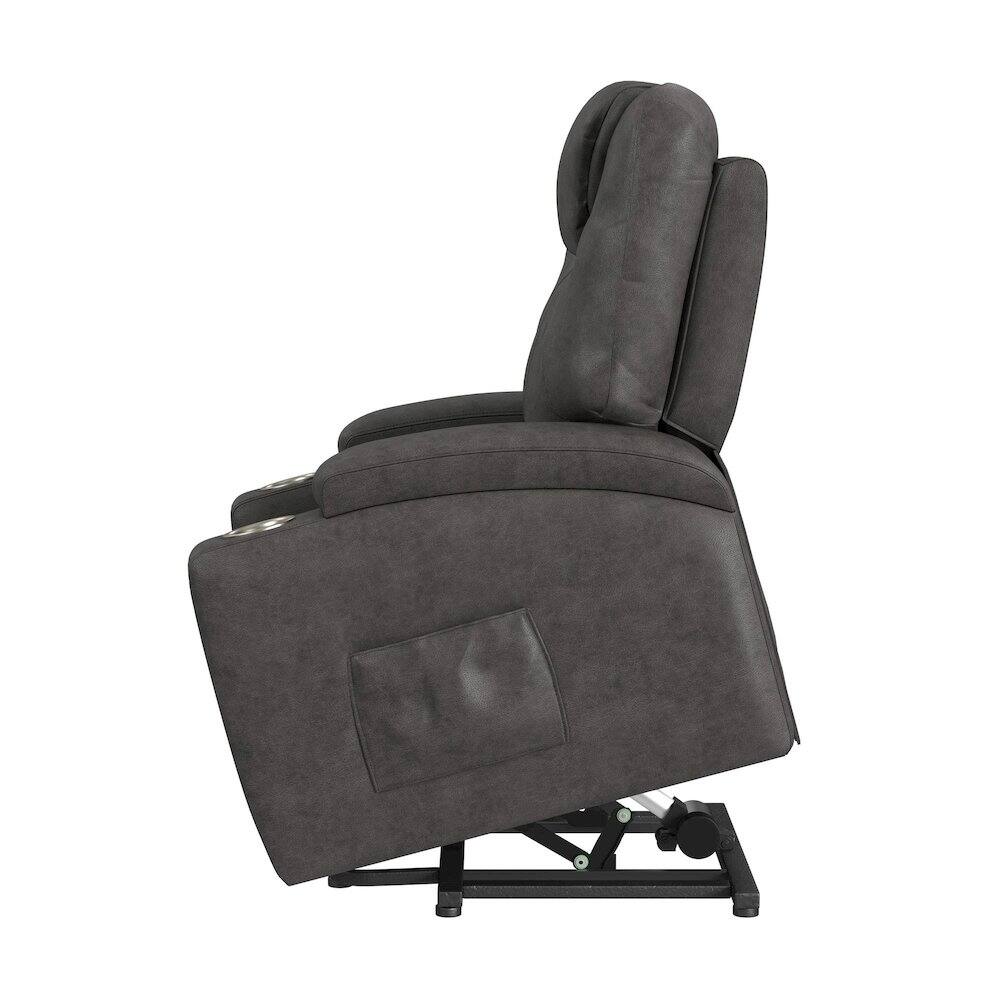 Angle. Picket House Furnishings - Boston Lift Chair with Heat Massage in Simba DK Grey - DK Grey.