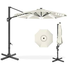 Best Choice Products - 10ft 360-Degree Solar LED Lit Cantilever Patio Umbrella, Outdoor Hanging Shade - Ivory