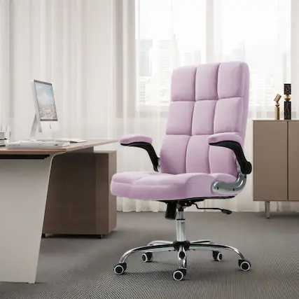 Front. U-HOMY - Velvet Executive Office Chair: Ergonomic Desk Chair with Adjustable Height & 360° Rotation - Pink 2.