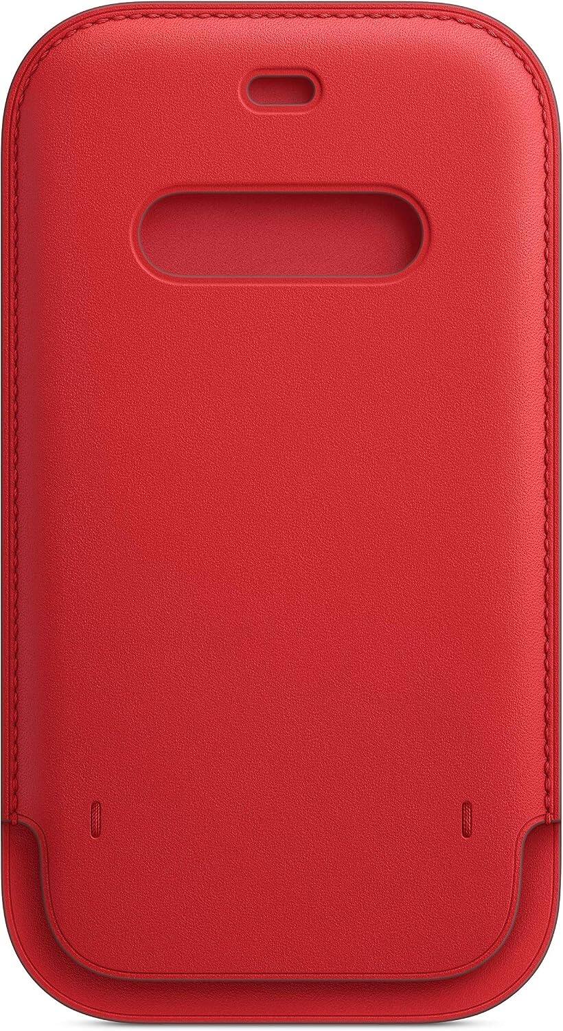 Back. Apple - Apple iPhone 12 and 12 Pro Leather Sleeve with MagSafe - Red - Dark Cherry.