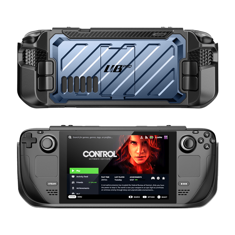 Sure, here is the corrected and grouped text from the image:

---

**Top Section:**

- U SPCAR LIB + OD
- Search for games, genres, tags, or profiles...
- CONTROL ULTIMATE EDITION
- 1:14PM
- x Y A
- Play
- STEAM
- Activity feed
- Friends
- "F SNLIE"
- Achievements
- PAT - LAST PATES ADREVEMENTS
- 24 hes Tuesday S/E7
- a corupttive pEMEne has invaded the Federal Bureau of Control. Only you have the power to stop it.
- The world is on the brink of annihilation. Fight to survive through deep, unpredictable environments.
- STEAM
- MARCH aTO a SLNT

---

**Bottom Section (Game Screen):**

- Search for games, genres, tags, or profiles...
- CONTROL ULTIMATE EDITION
- Play
- Activity feed
- Friends
- Achievements
- Play Time: 24 hrs
- Last Played: 17 ONLINE
- A corruptive presence has invaded the Federal Bureau of Control. Only you have the power to stop it.
- The world is on the