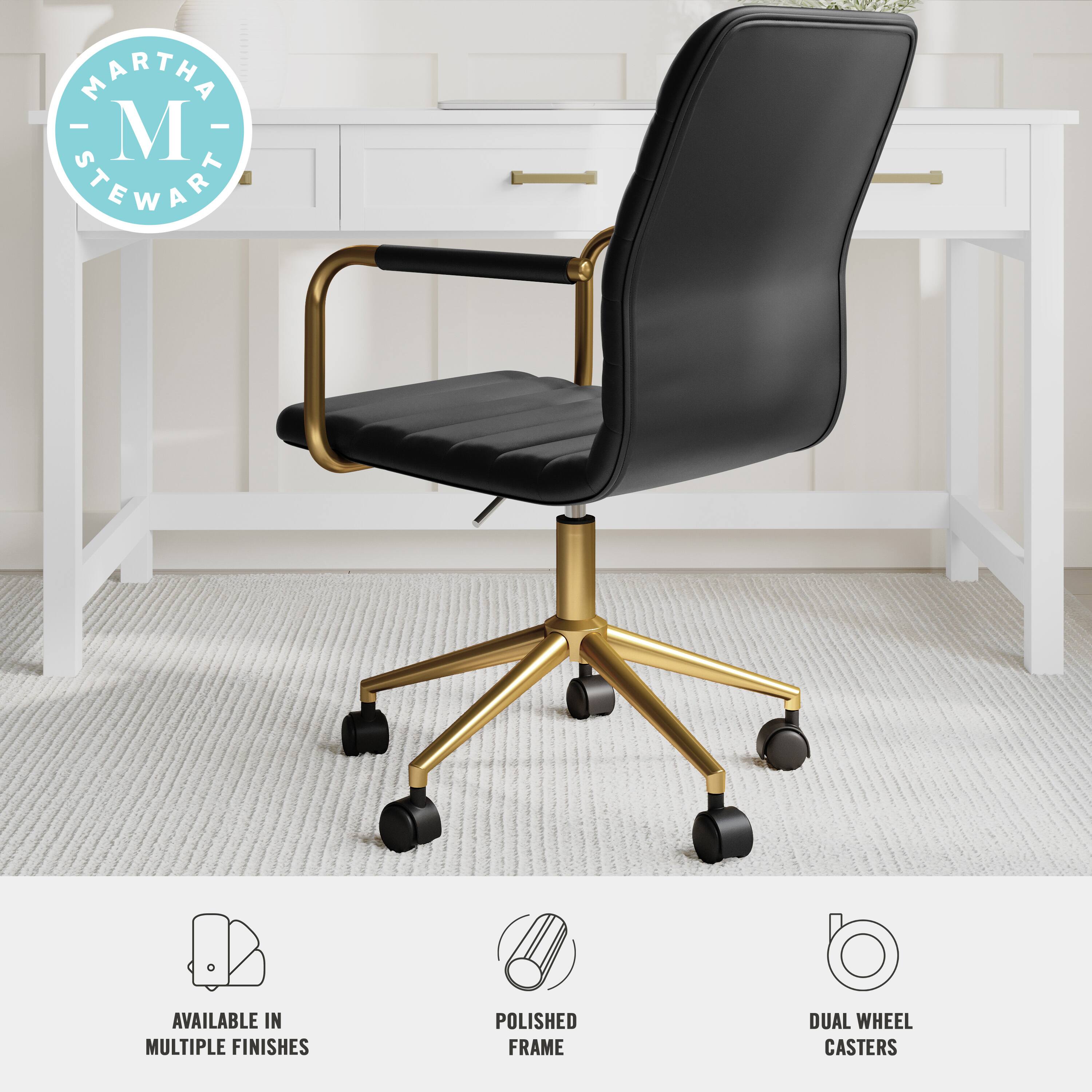 "Martha Stewart Available in Multiple Finishes: 0 Polish Frame, Dual Wheel Casters."