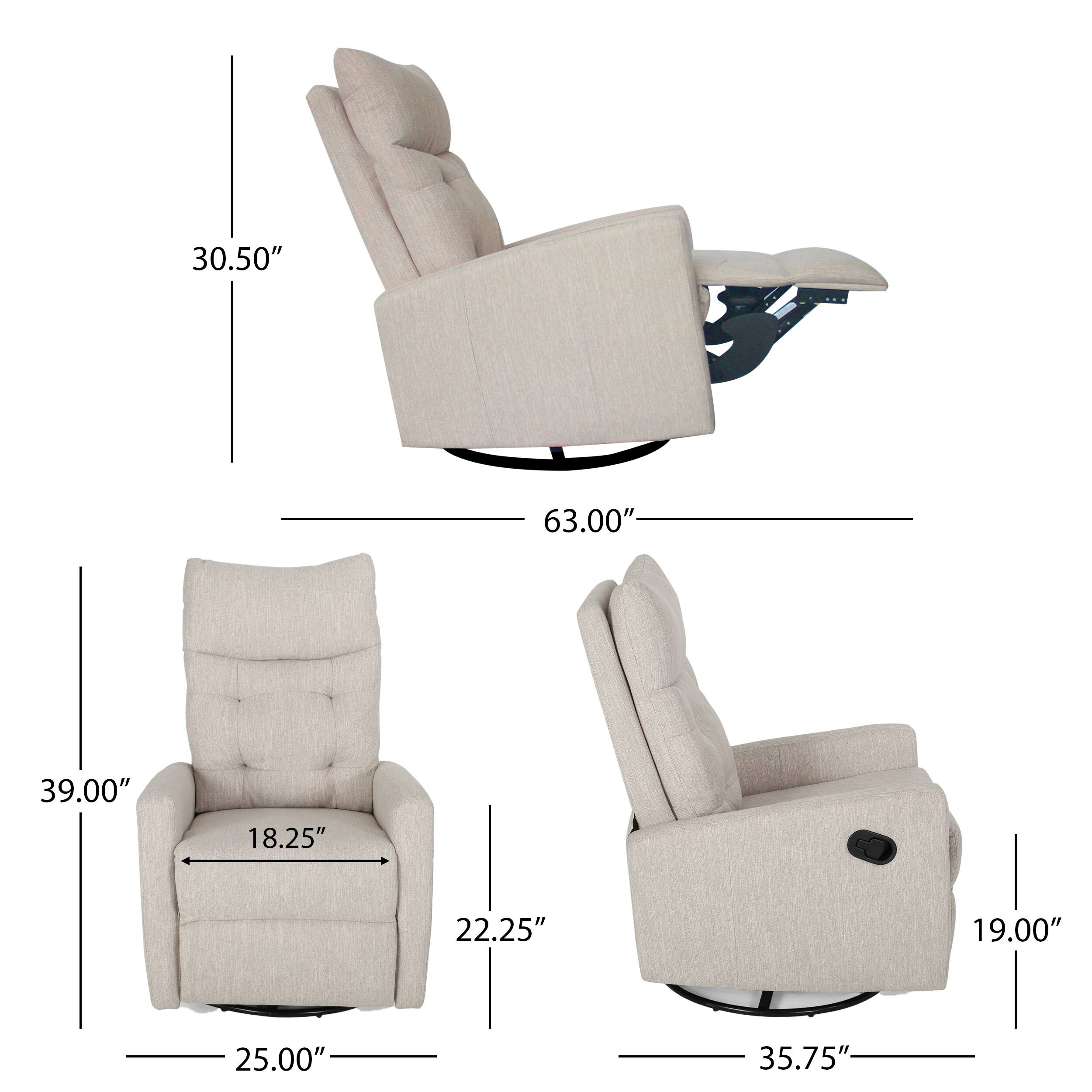 - Height: 30.50"
- Width: 63.00"
- Depth: 39.00"
- Seat Width: 18.25"
- Armrest Height: 22.25"
- Seat Depth: 25.00"
- Back Height: 35.75"
- Armrest Width: 19.00"
