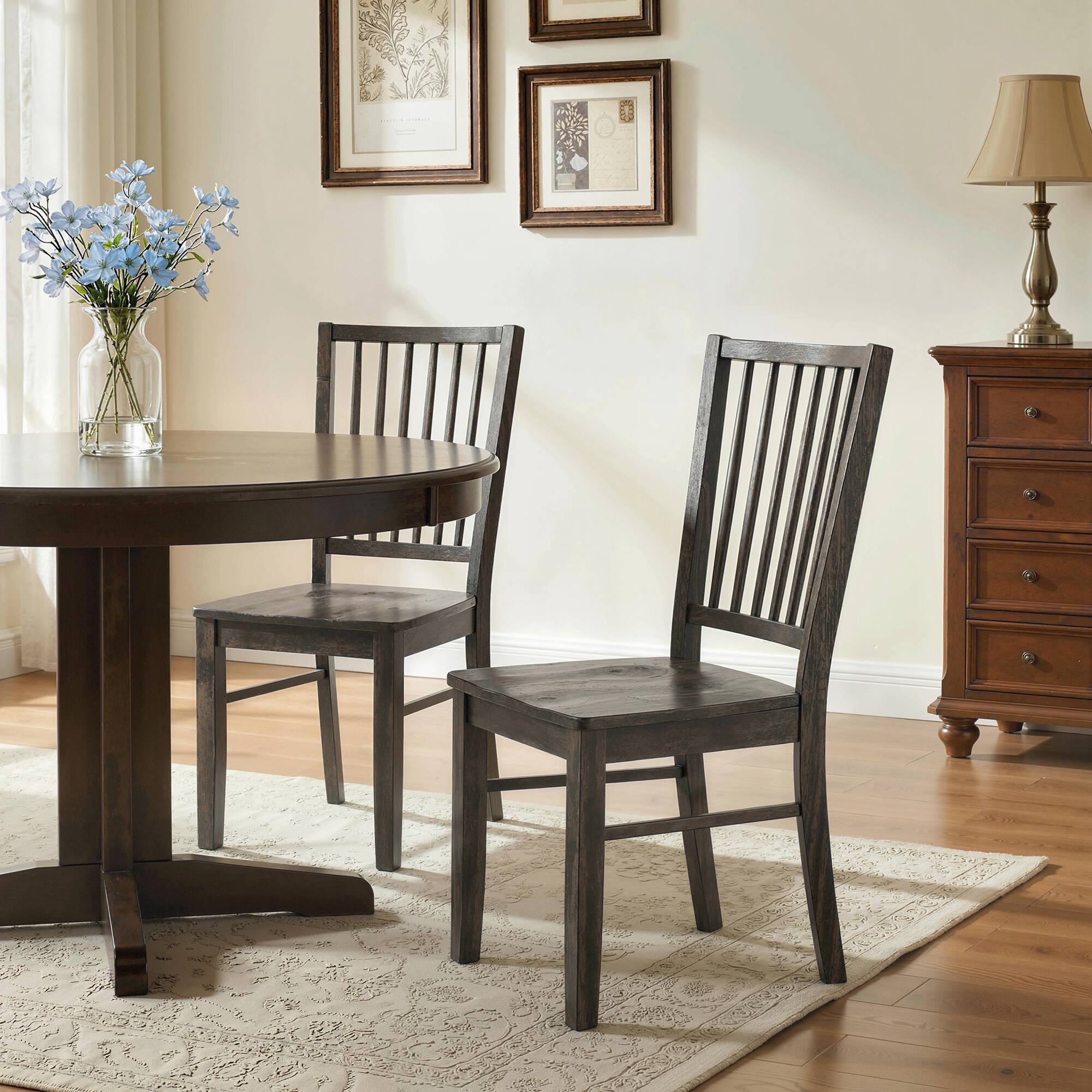 Alt View 1. Homcom - Chairs Set of 2 Ergonomic Solid Wood, Armless Kitchen Chairs with Rubberwood Legs - Charcoal Gray.