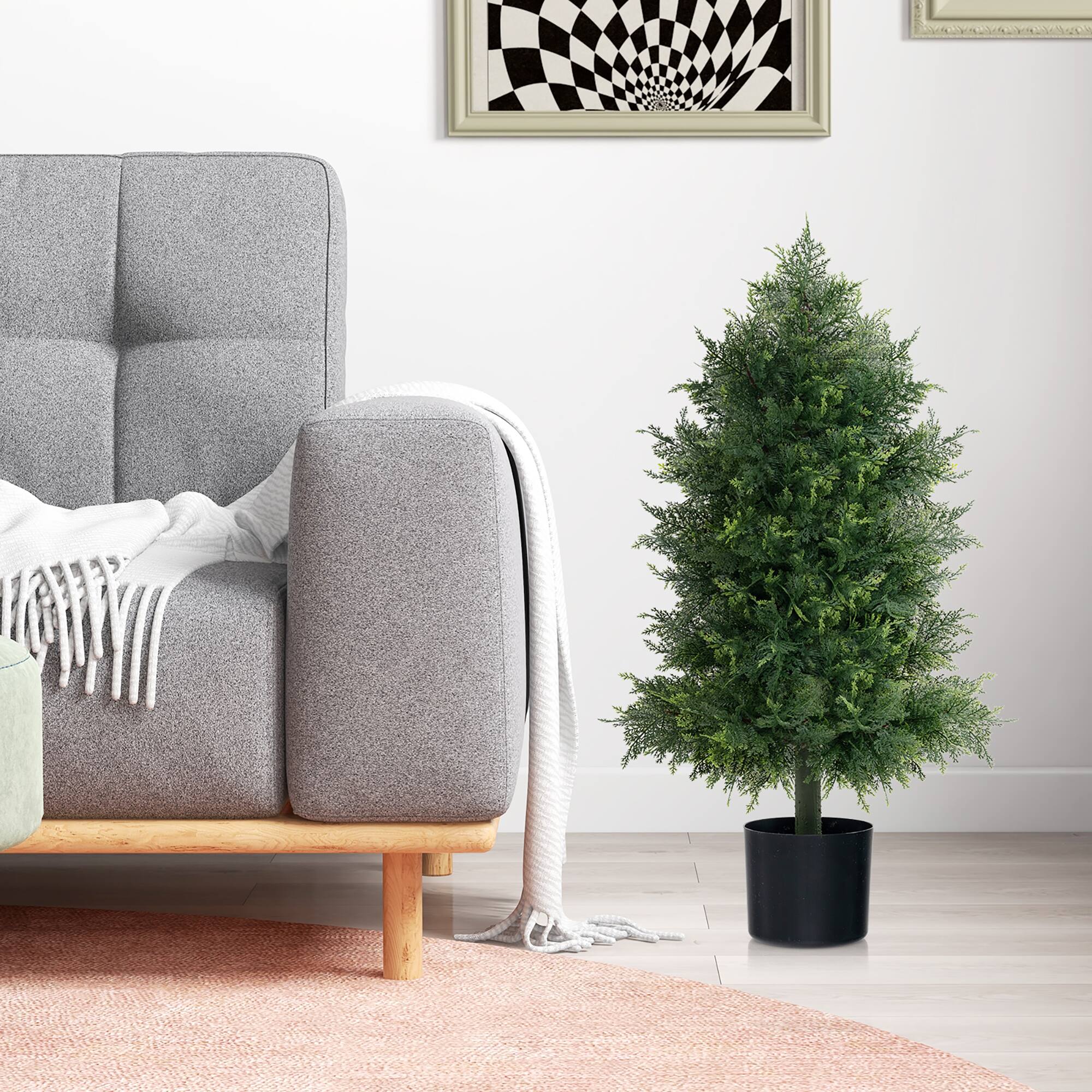 Alt View 1. Gymax - Gymax 31.5'' Artificial Cedar Topiary Tree Faux Indoor Floor Plant w/ Sturdy Trunk - Green, Black.