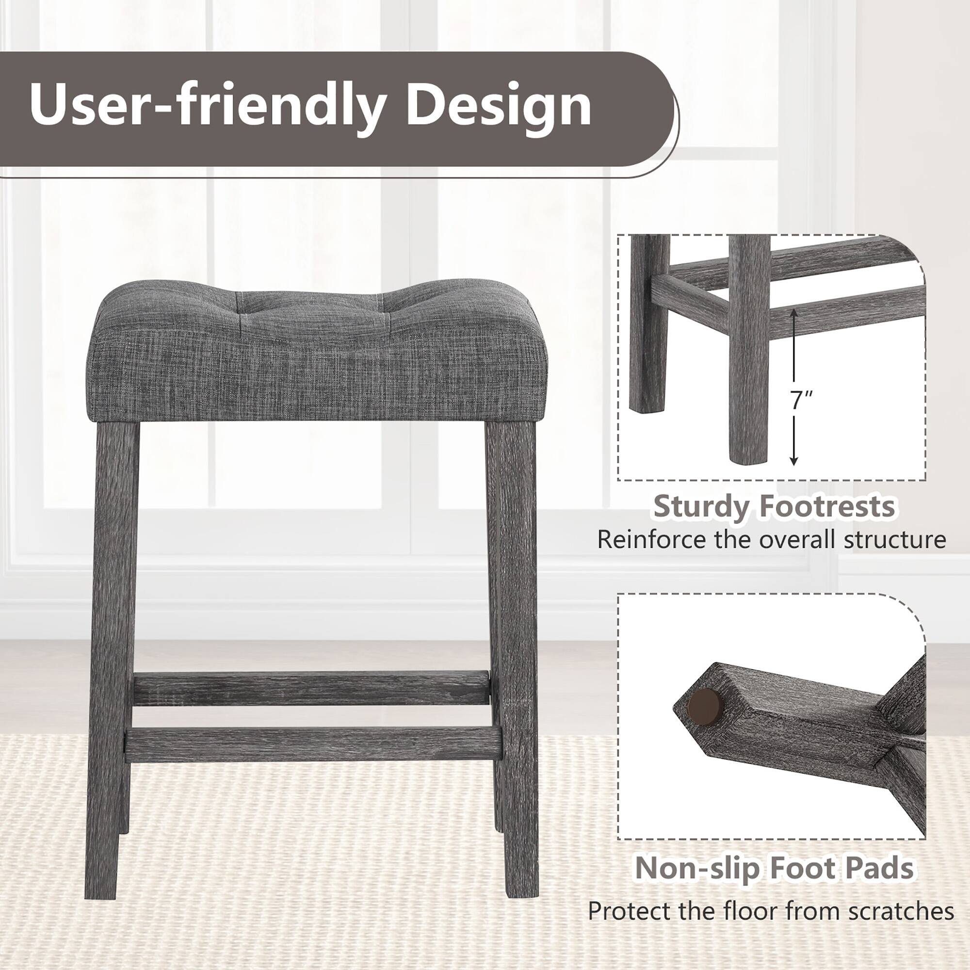 User-friendly Design

Sturdy Footrests  
Reinforce the overall structure

Non-slip Foot Pads  
Protect the floor from scratches