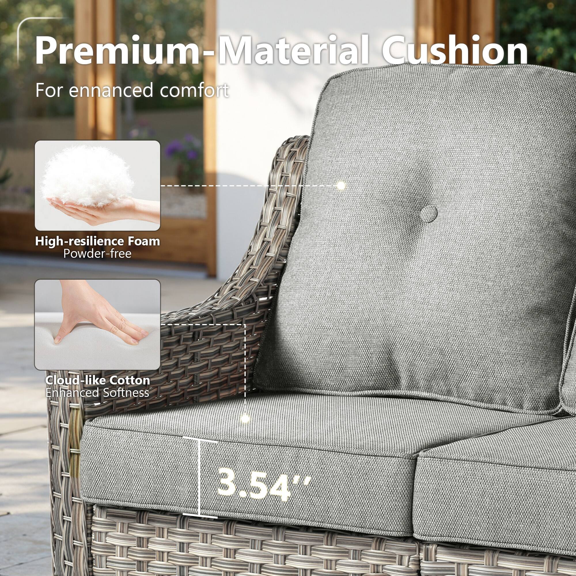 Premium-Material Cushion  
For enhanced comfort  

High-resilience Foam  
Powder-free  

Cloud-like Cotton  
Enhanced Softness  

3.54"