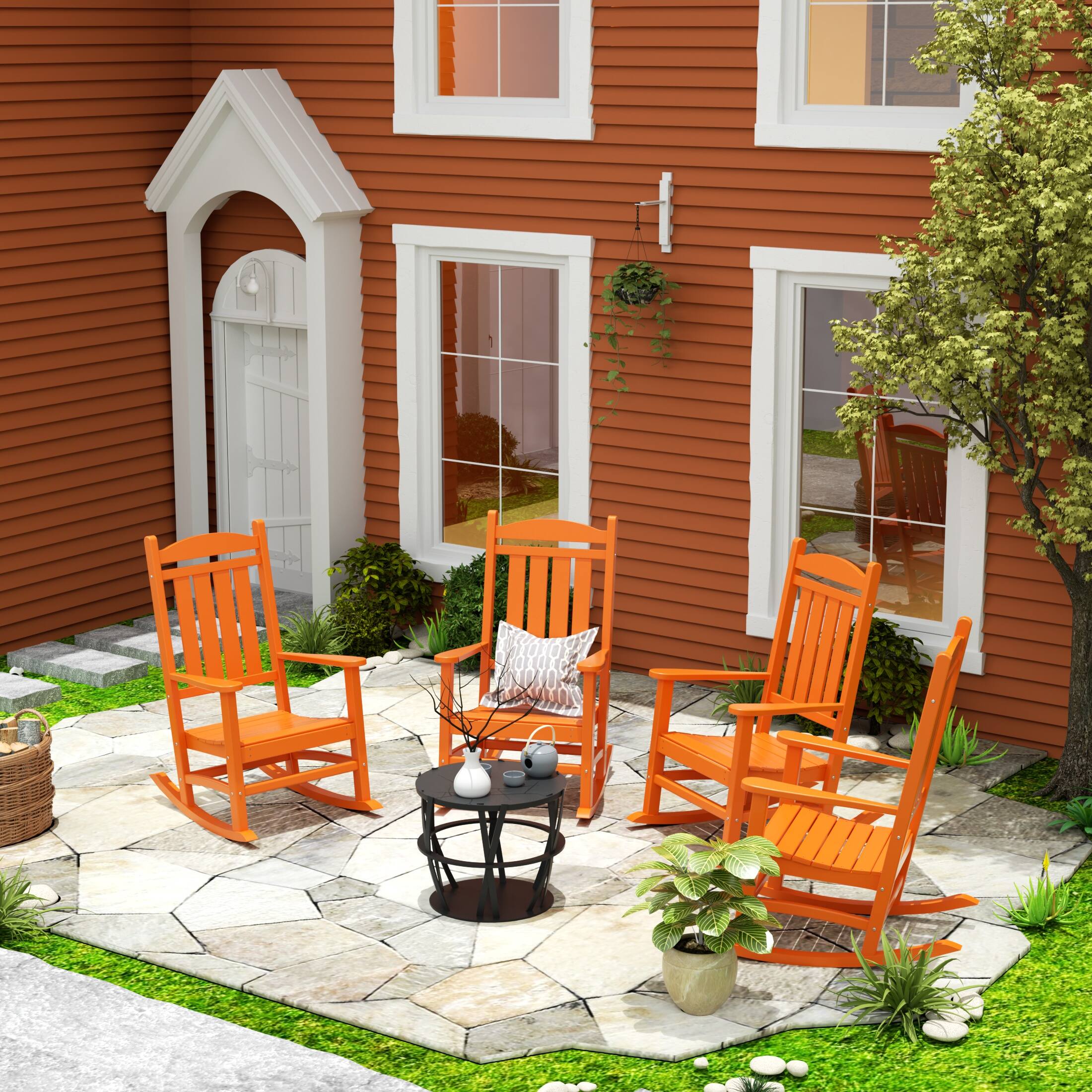 Angle. WestinTrends - WestinTrends Malibu Outdoor Patio Poly Classic Porch Rocking Chair (Set of 4) - Orange.
