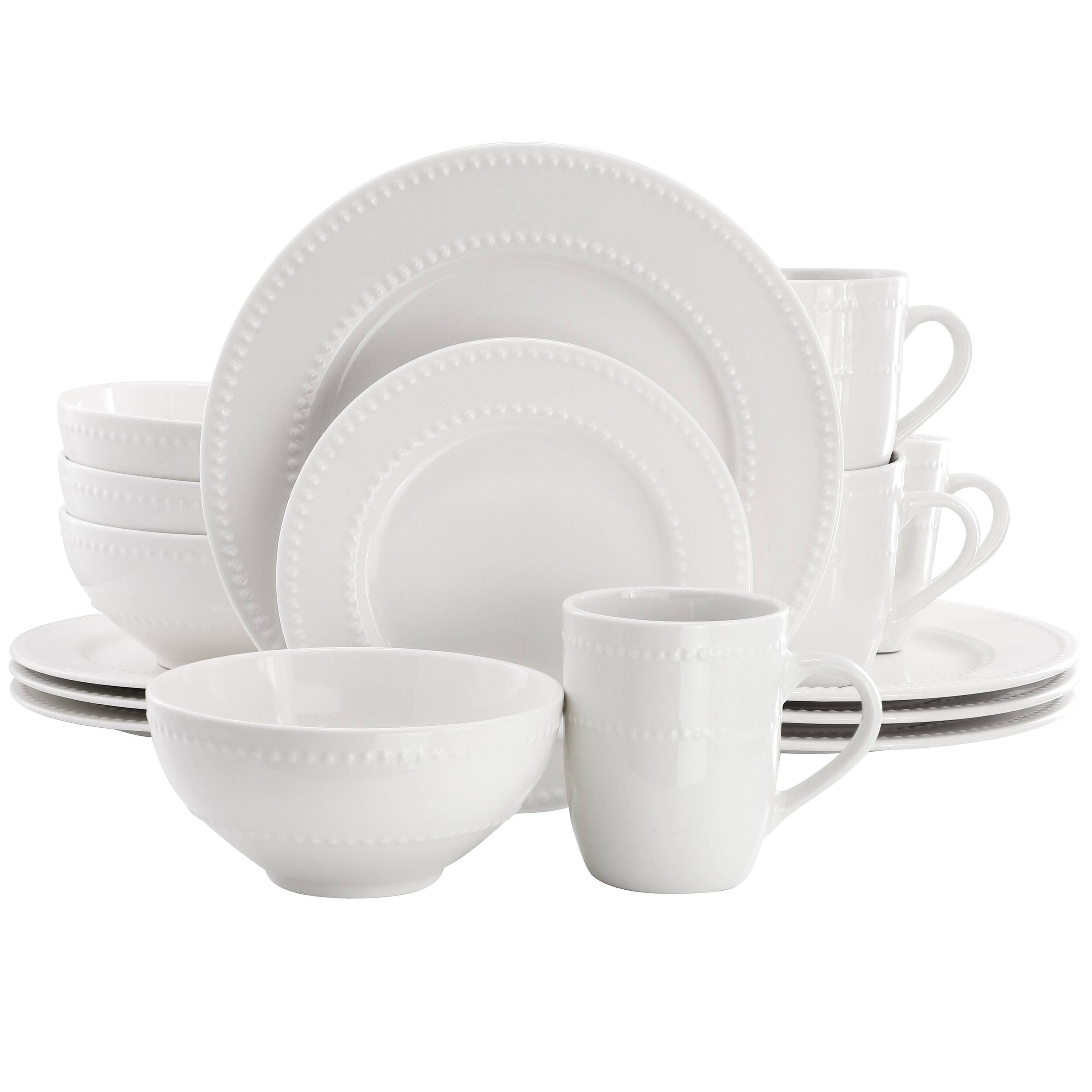 Front. Elama - Elama Olevia 16 Piece Stoneware Dinnerware Set in White - White.