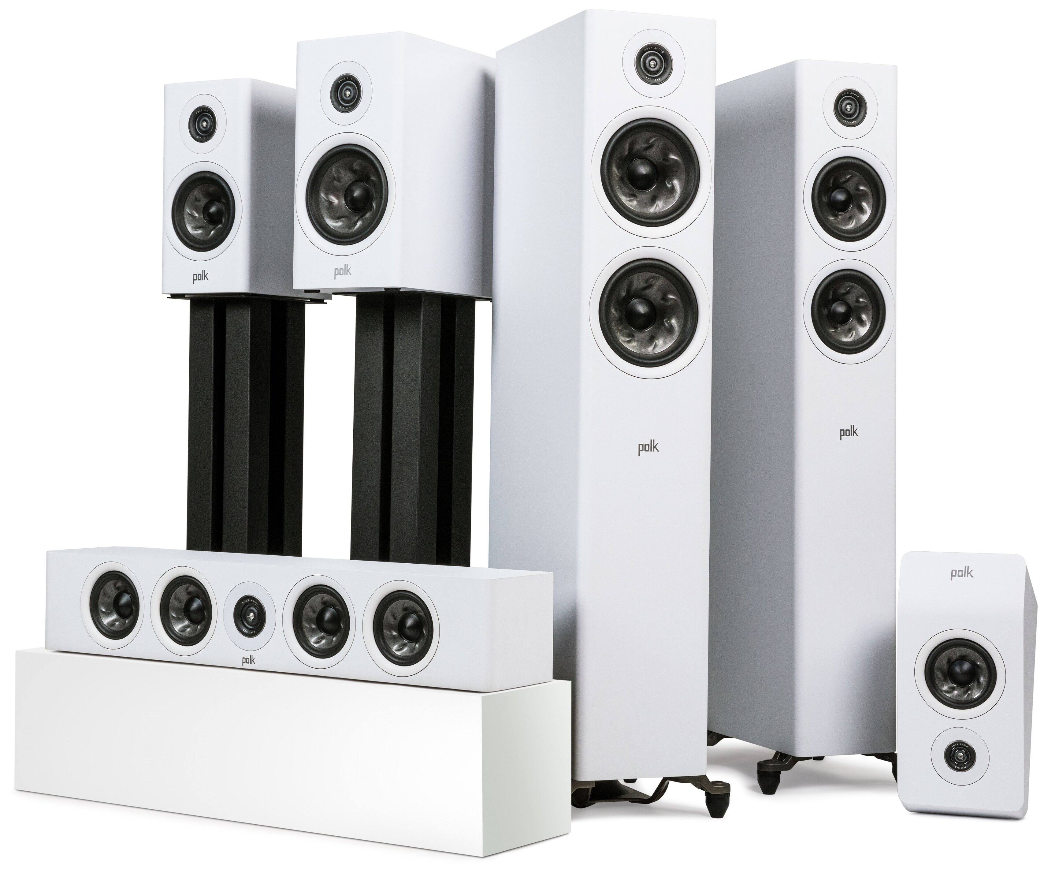 Polk Audio is the brand of speakers shown in the image.