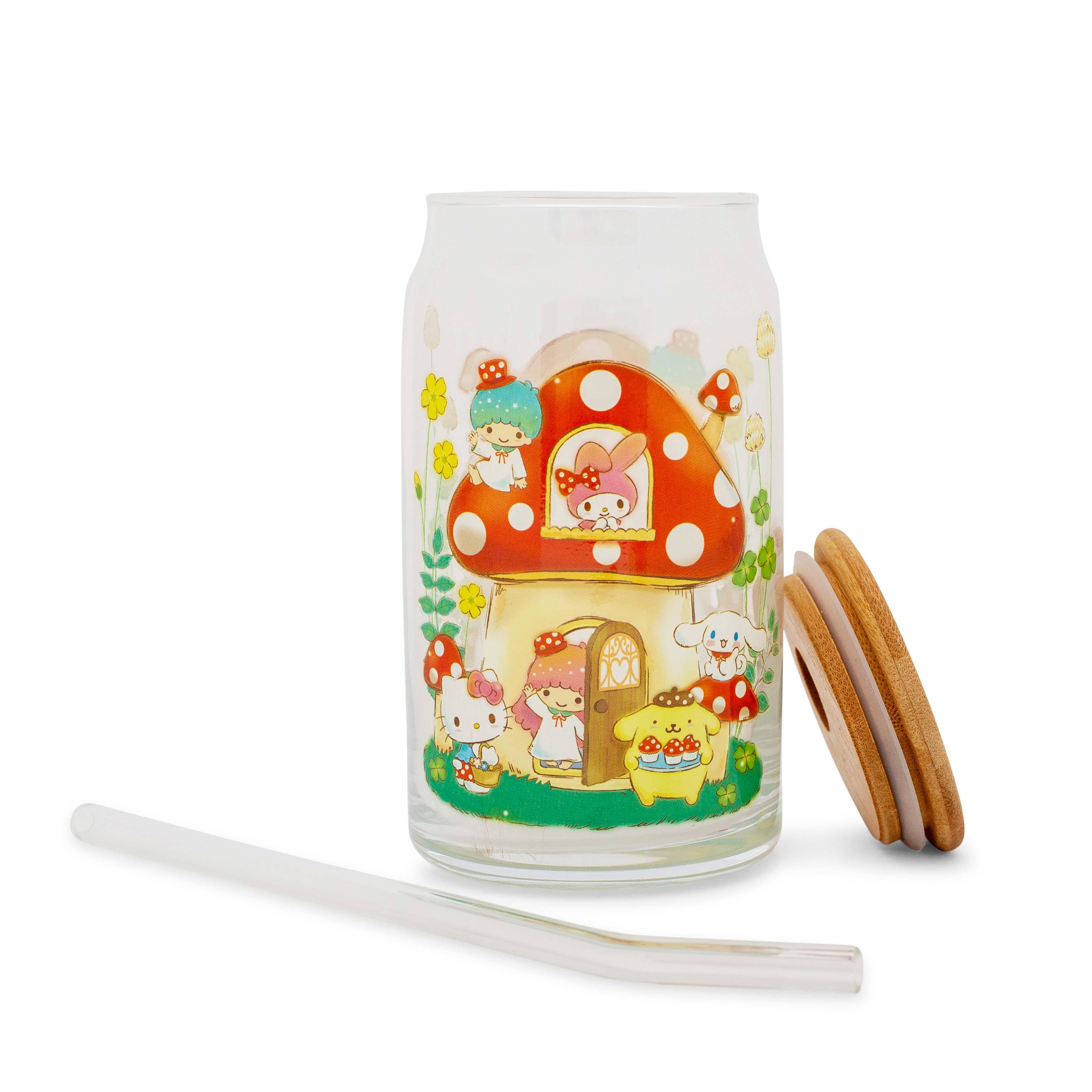 Alt View 10. Silver Buffalo - Sanrio Hello Kitty and Friends Mushroom Glass Tumbler With Bamboo Lid and Straw - Red.