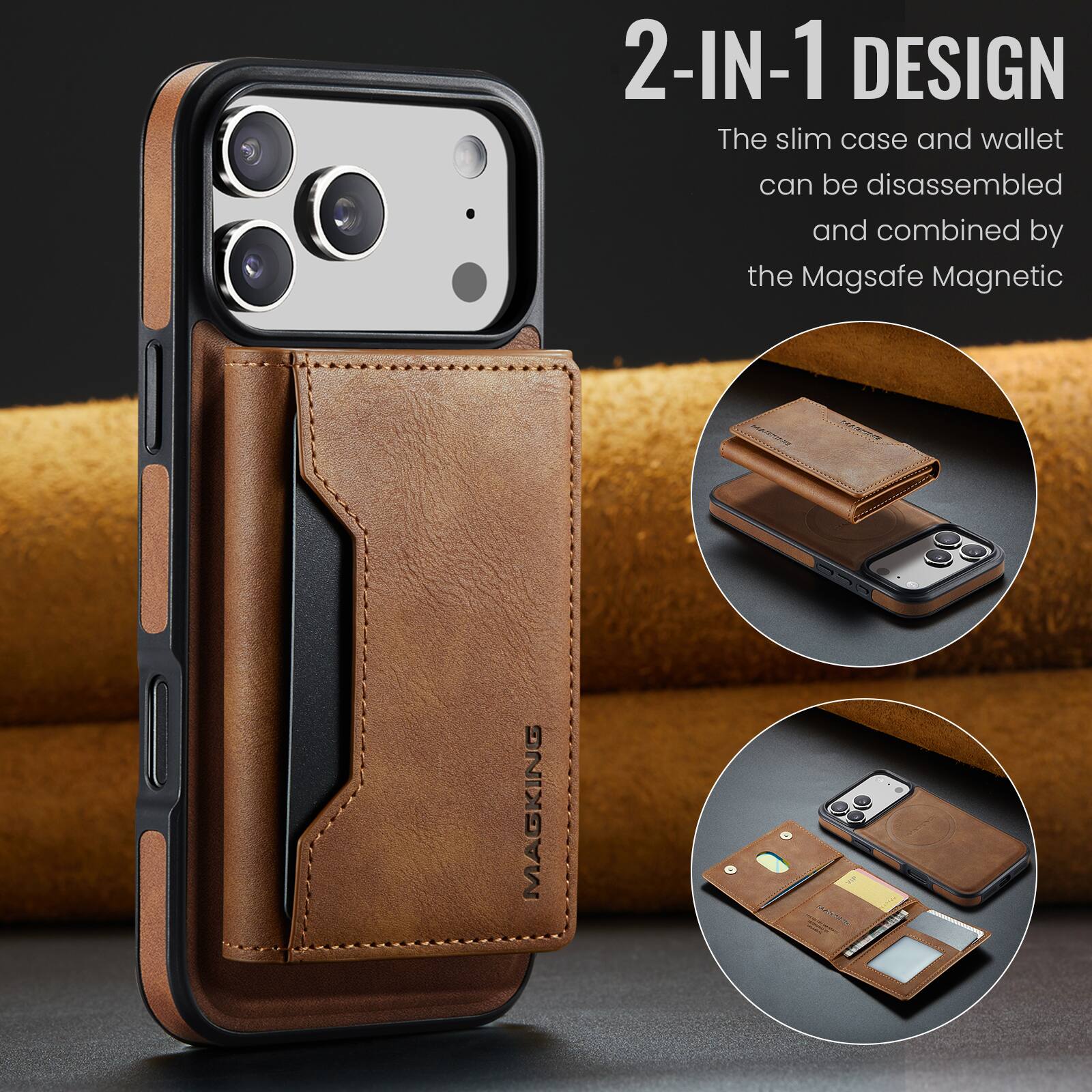 2-IN-1 DESIGN  
The slim case and wallet can be disassembled and combined by the Magsafe Magnetic