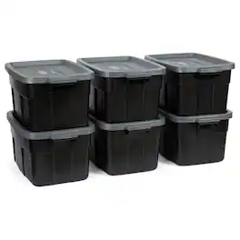 RubberMaid - Roughneck Tote 14 Gallon Storage Container, Black/Cool Gray (6 Pack) - Black and Grey