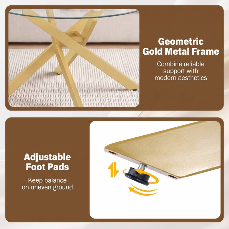 Geometric Gold Metal Frame  
Combine reliable support with modern aesthetics  

Adjustable Foot Pads  
Keep balance on uneven ground