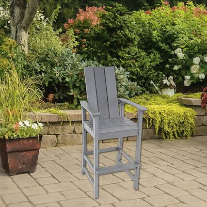Front. Hivvago - Outdoor High Adirondack Bar Chair with Backrest for Patio or Backyard - Gray.