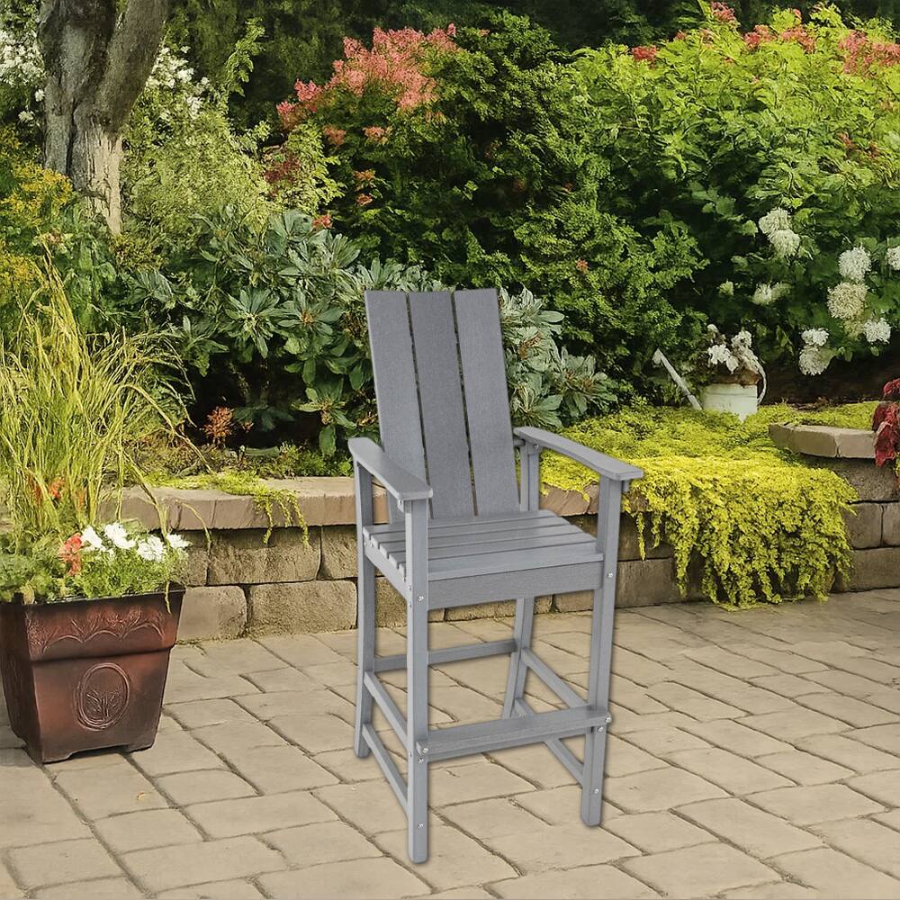 Front. Hivvago - Outdoor High Adirondack Bar Chair with Backrest for Patio or Backyard - Gray.