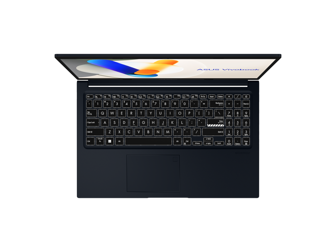 ASUS VivoBook

Esc 1 2 3 4 5 6 7 8 9 0 - = Backspace
Tab Q W E R T Y U I O P [ ] \
Caps Lock A S D F G H J K L ; ' Enter
Shift Z X C V B N M , . / Shift
Ctrl Fn Alt Spacebar Alt Ctrl

Num Lock 7 8 9 + - 4 5 6 * 1 2 3 0 . Enter
Insert Delete Home End Page Up Page Down

Fn F1 F2 F3 F4 F5 F6 F7 F8 F9 F10 F11 F12

Ctrl Alt Windows Key