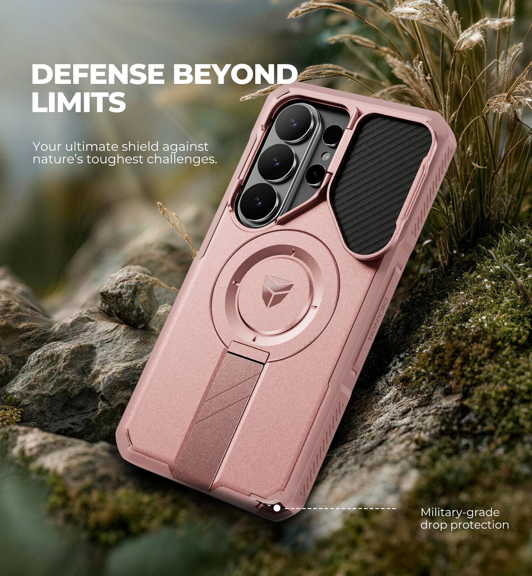DEFENSE BEYOND LIMITS  
Your ultimate shield against nature's toughest challenges.  
Military-grade drop protection