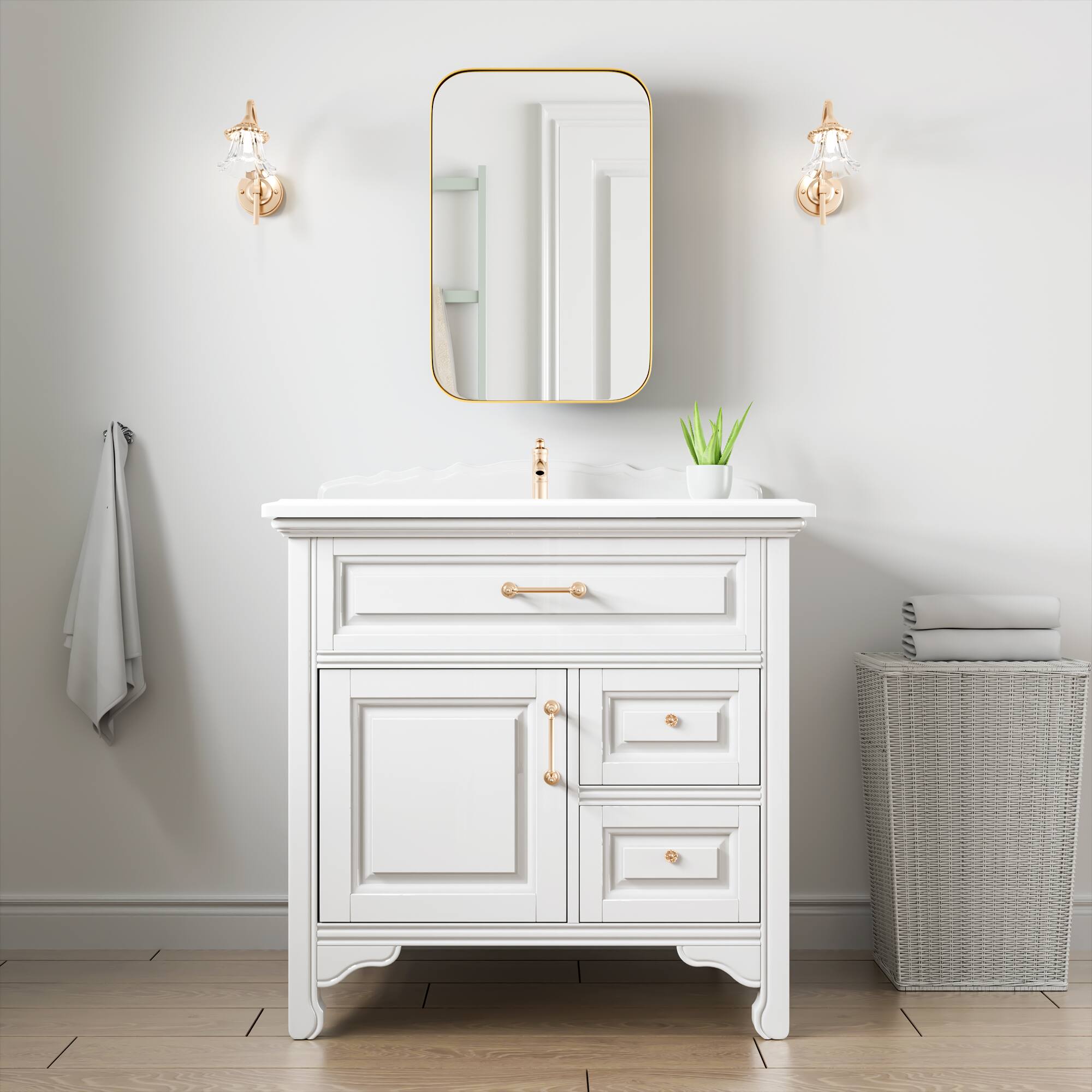 Alt View 3. PexFix - 16" x 24" Rectangular Rounded Corners Mirror Medicine Cabinet - Metal Frame, Recessed or Surface Mount for Bathroom - Gold.