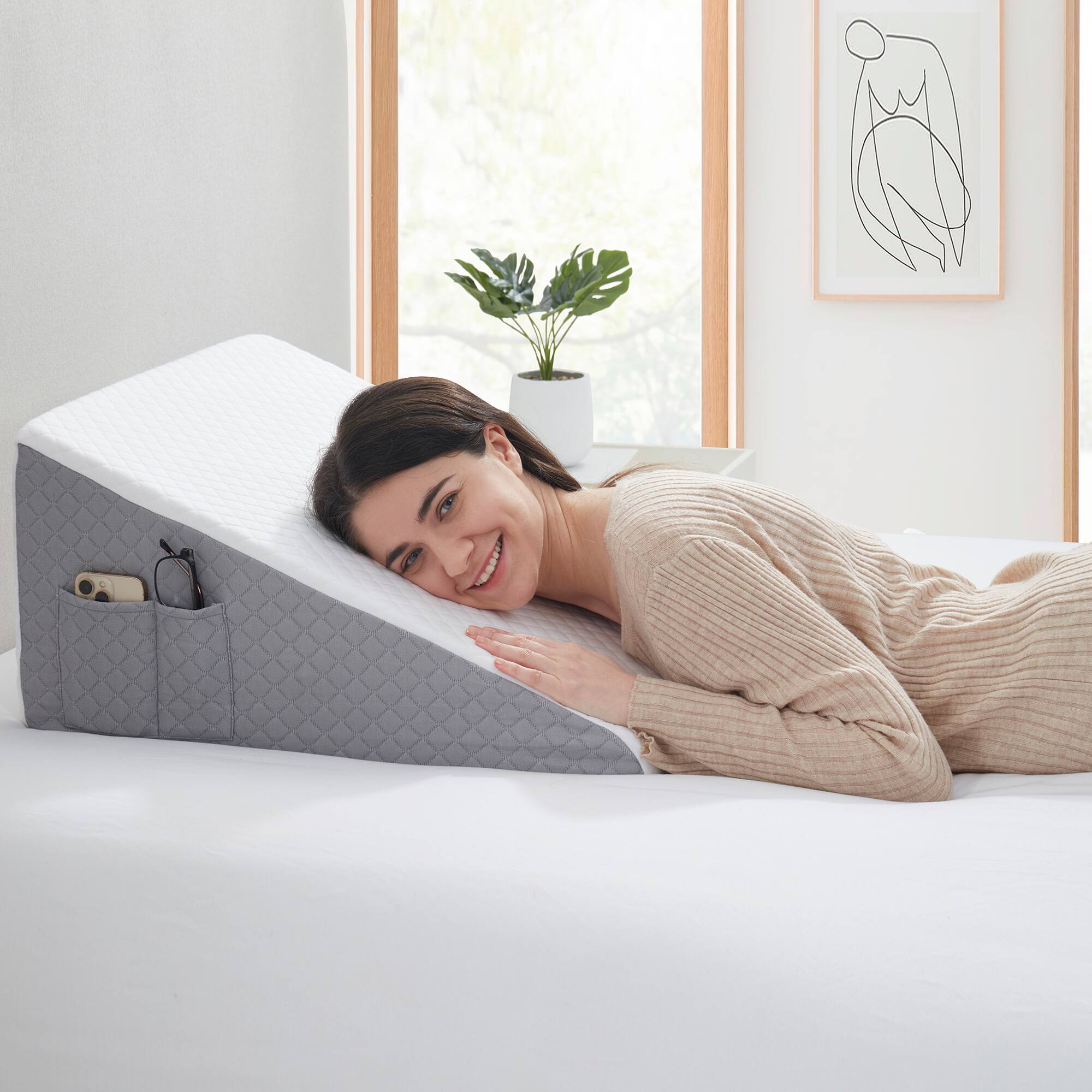 Front. Sweet Home Collection - Bed Wedge Pillow with High Density Foam for versatile support, 12-Inch - White.