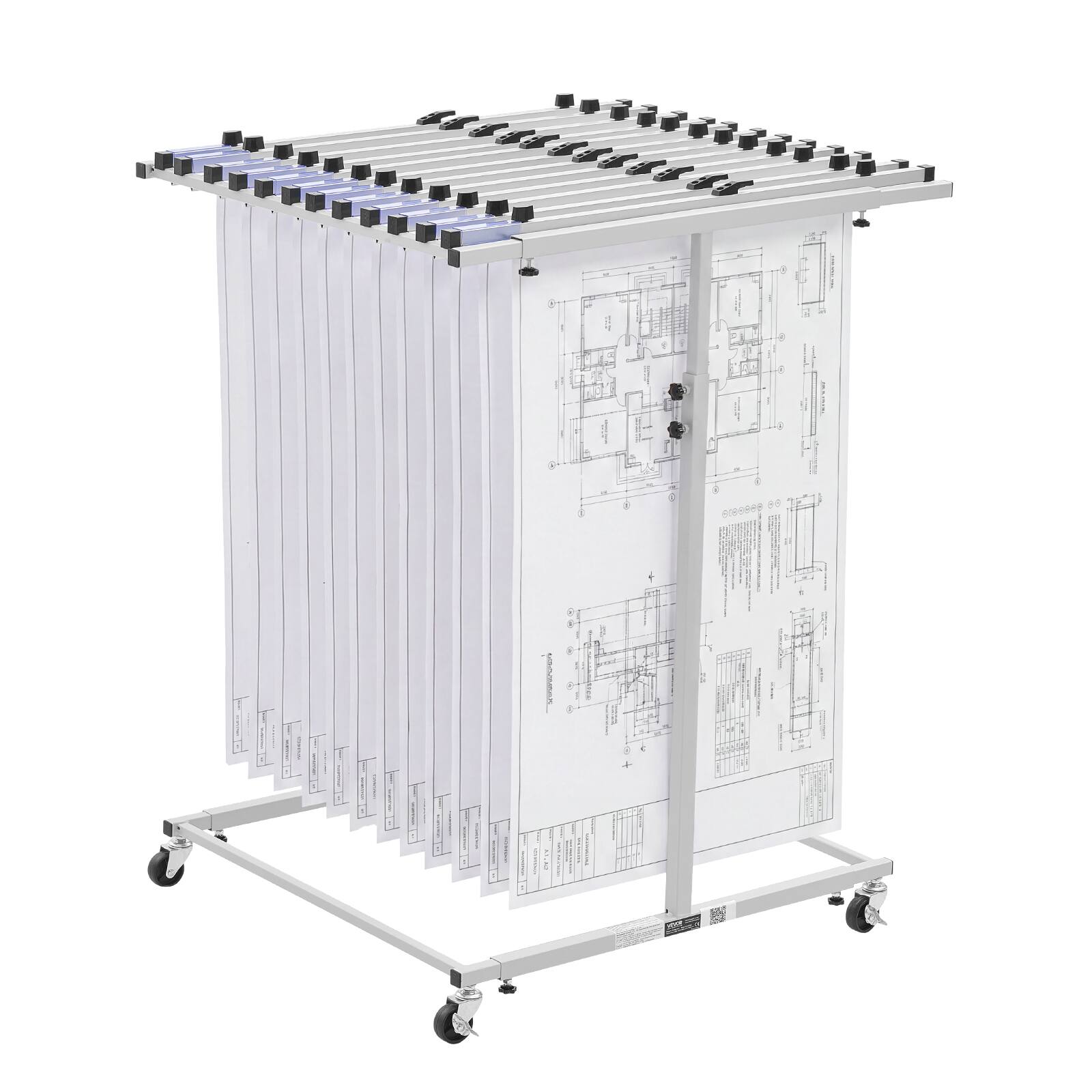 Alt View 5. VEVOR - Blueprint Storage Rack, Steel, Mobile Adjustable Blueprint Holder, Vertical Drawing Rack with Wheels - Light Gray.