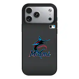 Keyscaper - MLB - Miami Marlins Linen Logo iPhone Magnetic Bump Case - 15 - Black