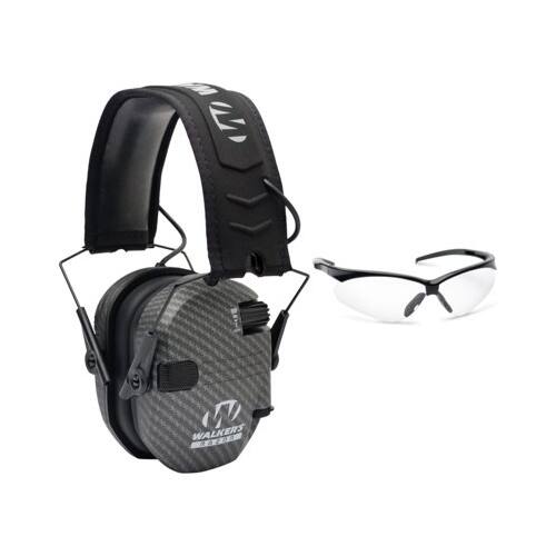 Angle. Walkers - Walker’s Razor Slim Electronic Muff (Carbon) with Shooting Glasses (Clear) - Carbon.
