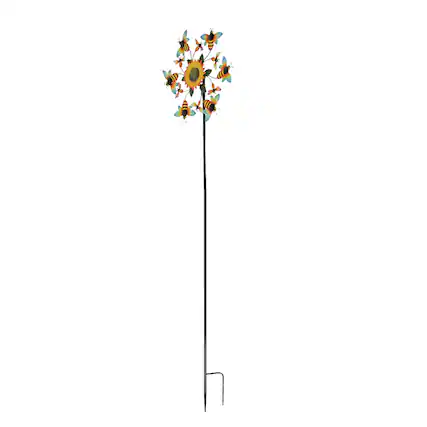 Front. Direct International - Yellow and Black Honeybee and Flower Garden Twirler Wind Spinner Stake 72 Inch - Multicolored.
