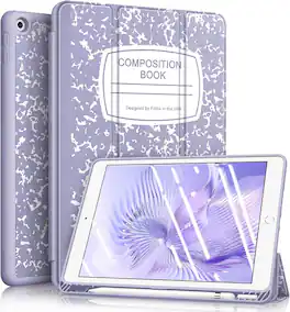 Fintie - Slim Case for iPad 9th/8th/7th Gen 10.2 Inch, Tri-Fold Stand Soft TPU Back Cover with Pencil Holder, Auto Sleep/Wake - Composition Book Lilac