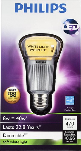 Best Buy: Philips 470-Lumen, 8-Watt Dimmable A19 LED Light Bulb, Equivalent White 422238