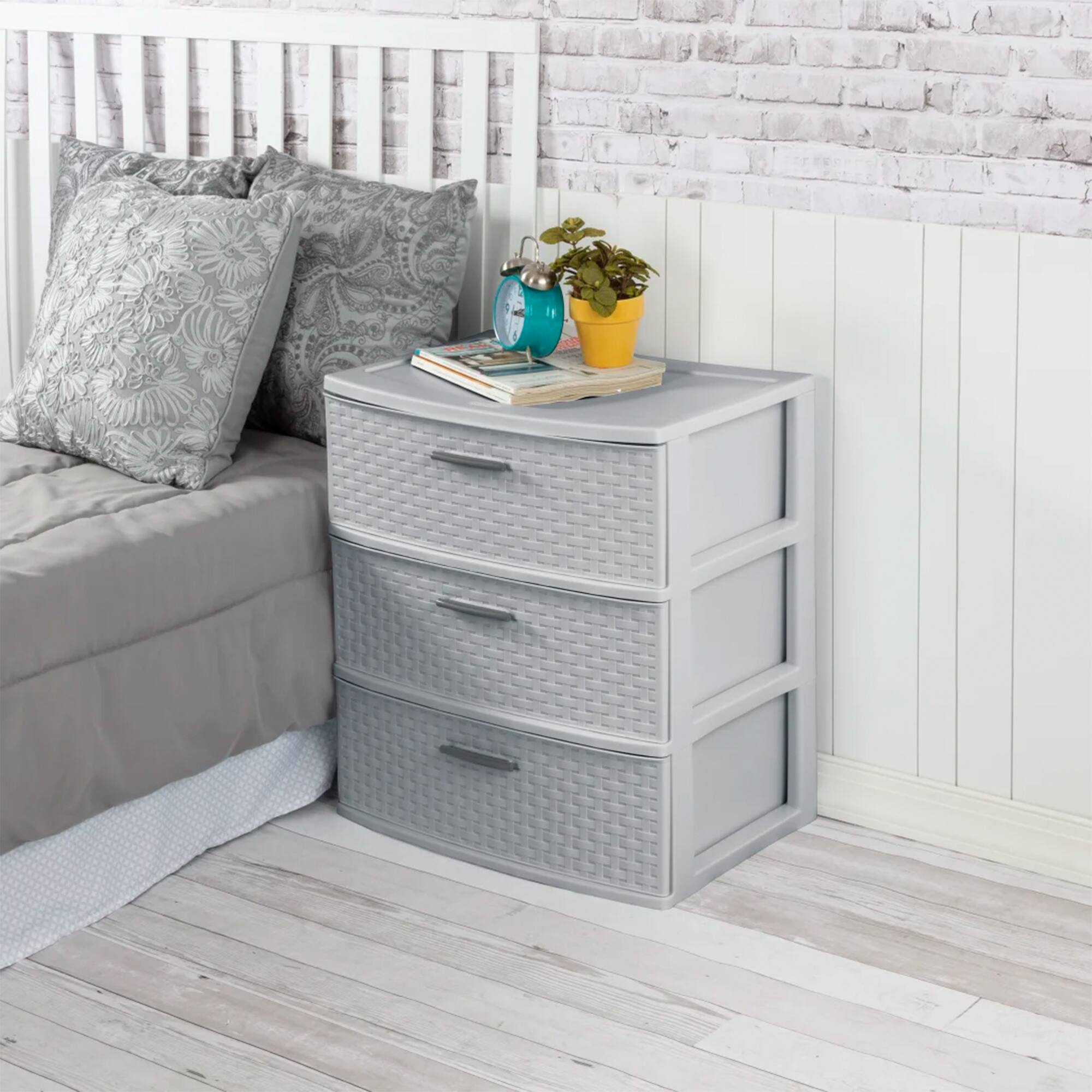 Alt View 3. Sterilite - Sterilite 3 Drawer Wide Storage Tower, Plastic Weave Organizer, Cement, 2 Pack.