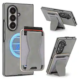 Dteck - Magnetic Case for Samsung Galaxy Z Fold7,Detachable Card Wallet Kickstand Shell,Shockproof 2-in-1 Faux Leather Cover - Gray