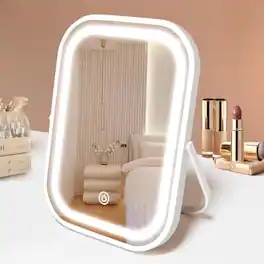 Cedar Assembly - Mirror Lighted Rechargeable Portable Vanity Makeup Multi-Color Dimmable for Desk Premium Quality - White-10"L x 8"W