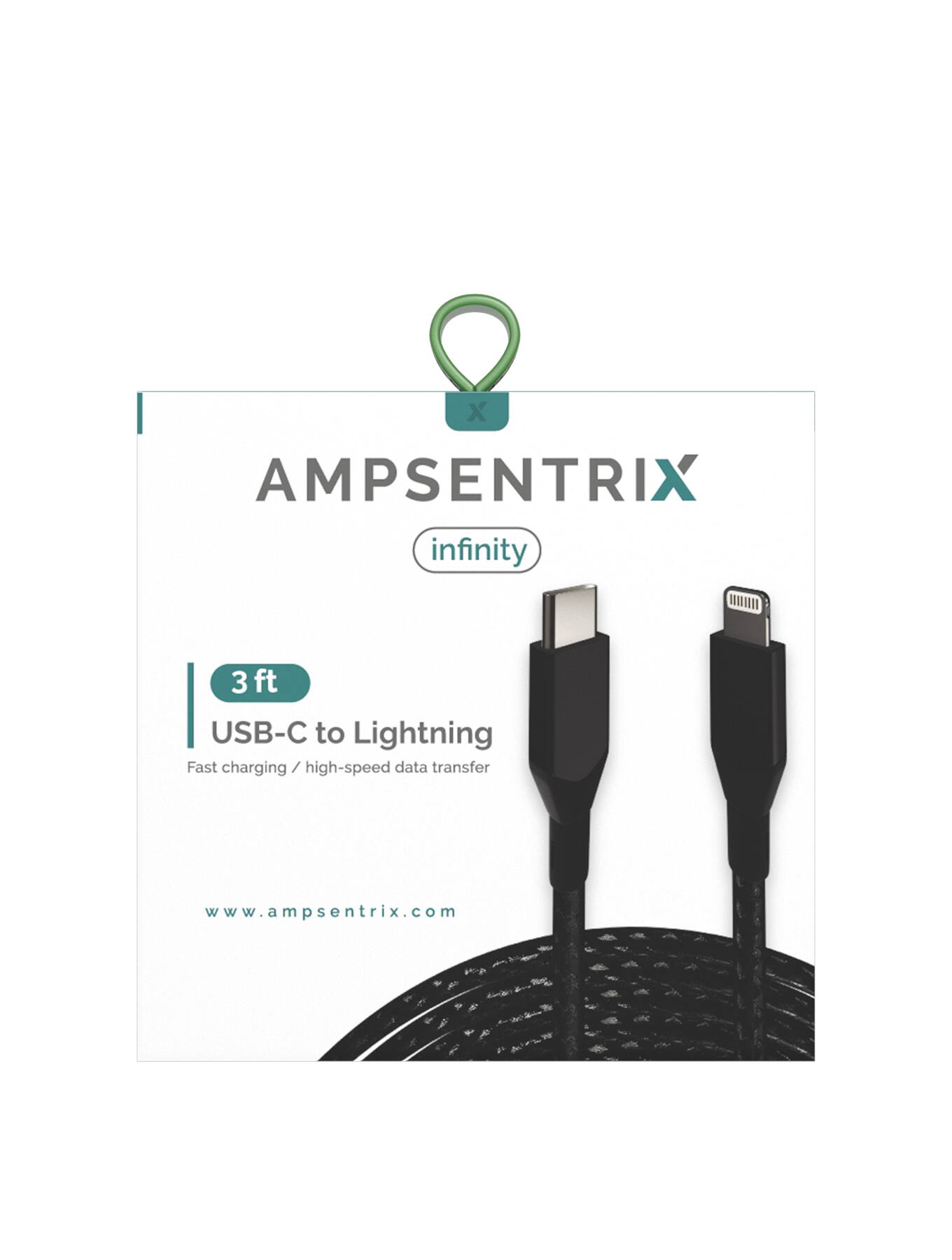 AMPSENTRIX infinity  
3 ft USB-C to Lightning  
Fast charging / high-speed data transfer  
www.ampsentrix.com