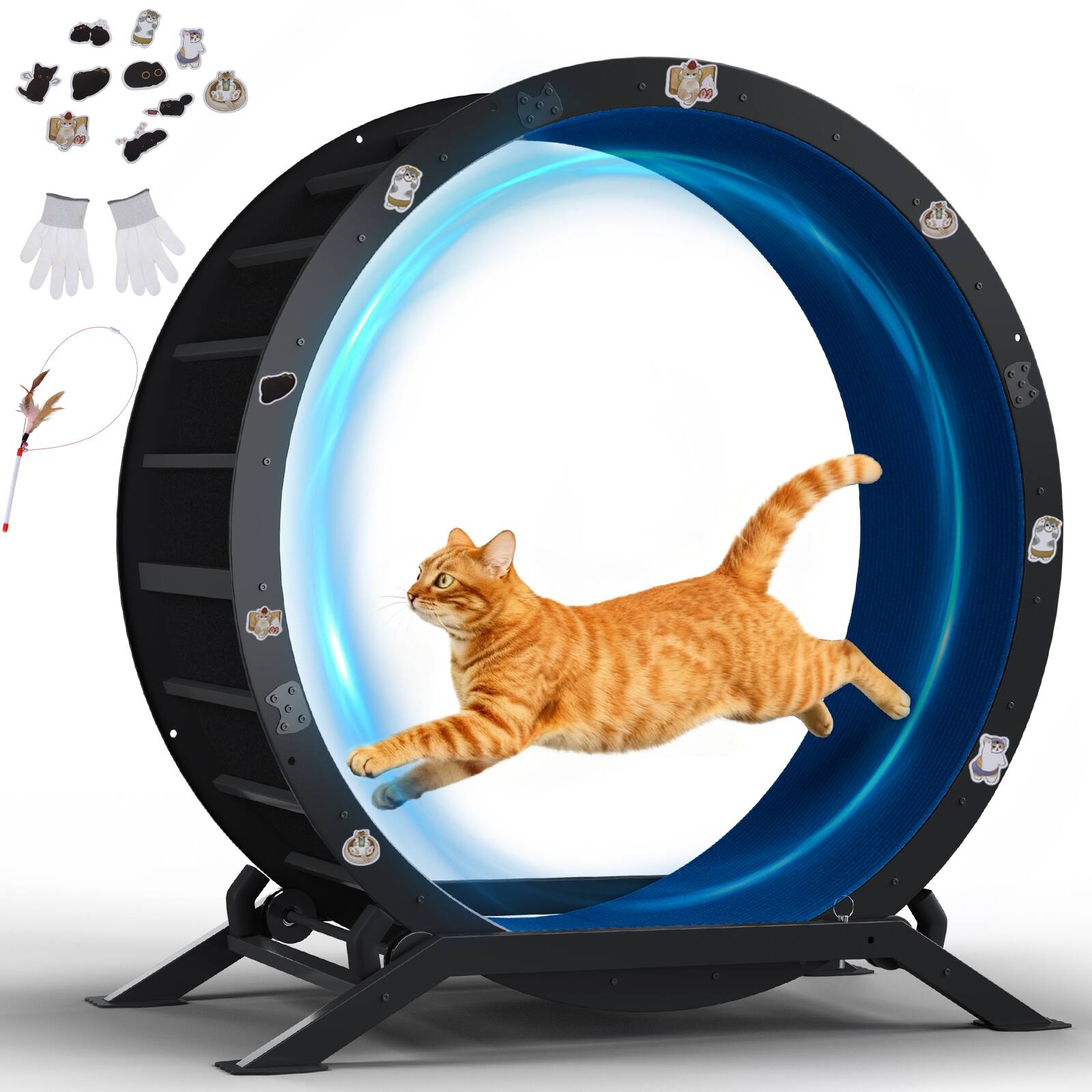 Front. CloudRest Pro - Cat Wheels 40" Diameter Large Cat Exercise Wheel for Indoor Cats Cat Treadmill Ultra-Quiet Scroll Wheel - Blue.