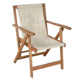 AmeriHome - Acacia and Canvas Folding Arm Chair - Brown/Natural