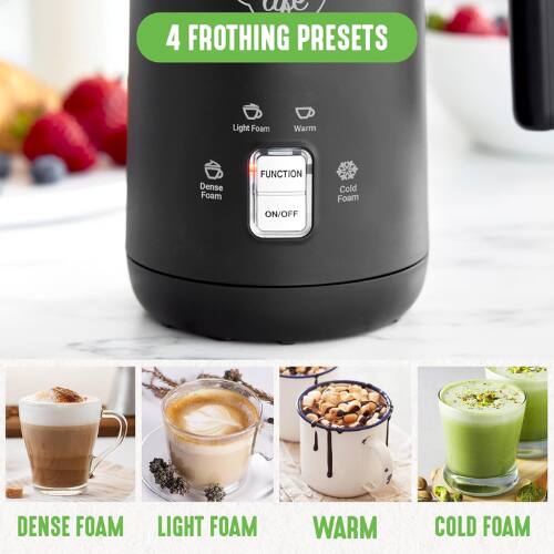 4 FROTHING PRESETS

Light Foam  
Warm  
Dense Foam  
Cold Foam  

FUNCTION ON/OFF  

DENSE FOAM  
LIGHT FOAM  
WARM  
COLD FOAM