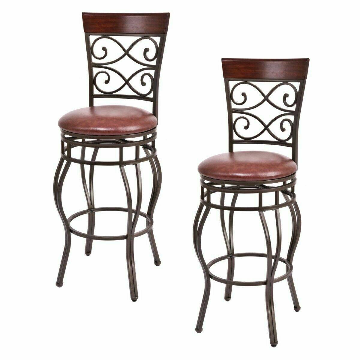 Alt View 3. Gymax - Gymax 2PCS Retro Swivel Bar Stools w/ Padded Seat Home Kitchen Pub Bistro - Cherry + Brown.