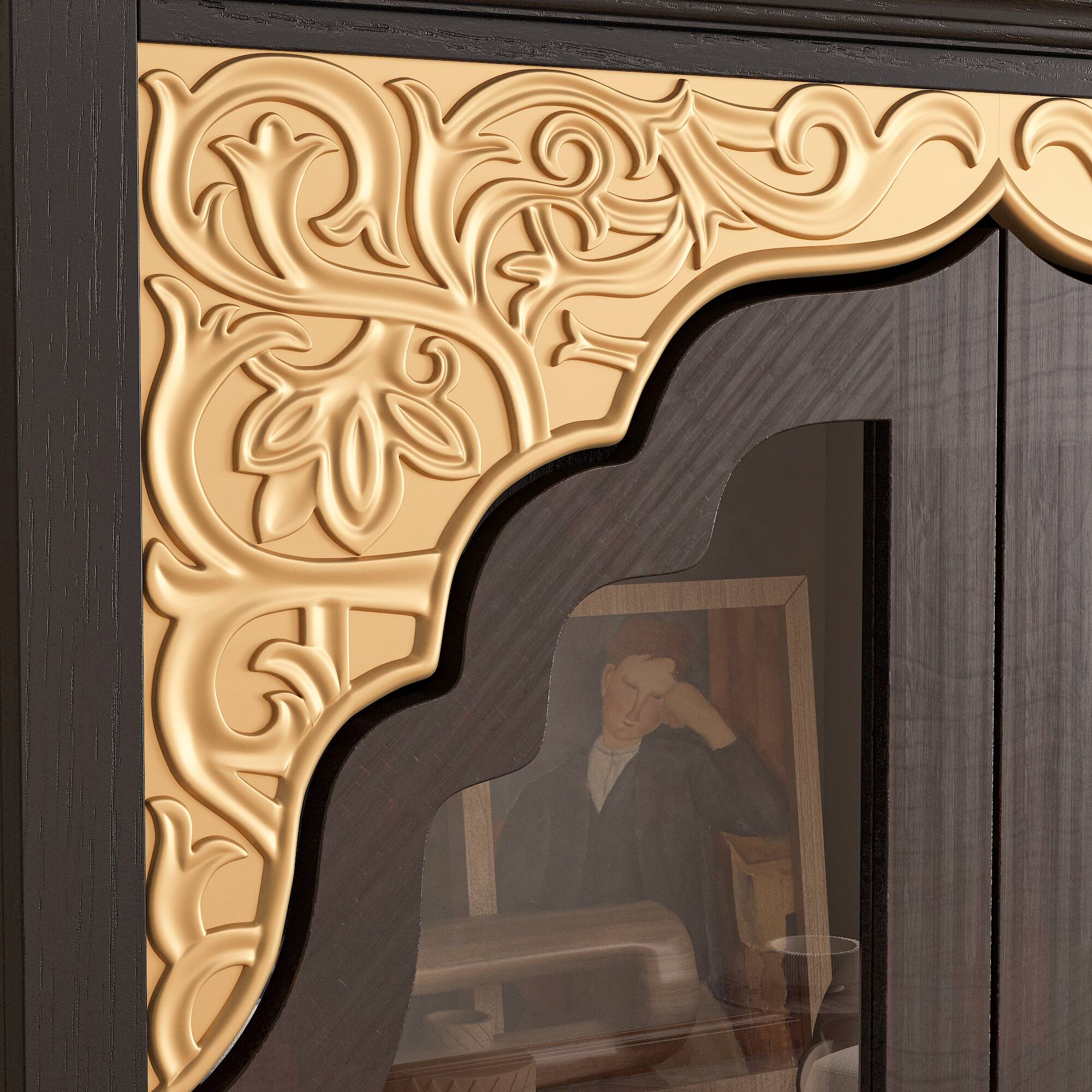 Alt View 6. Famapy - Famapy Classic Display Cabinet with Ornate Gold Accents & Glass Doors - Black & Brown.