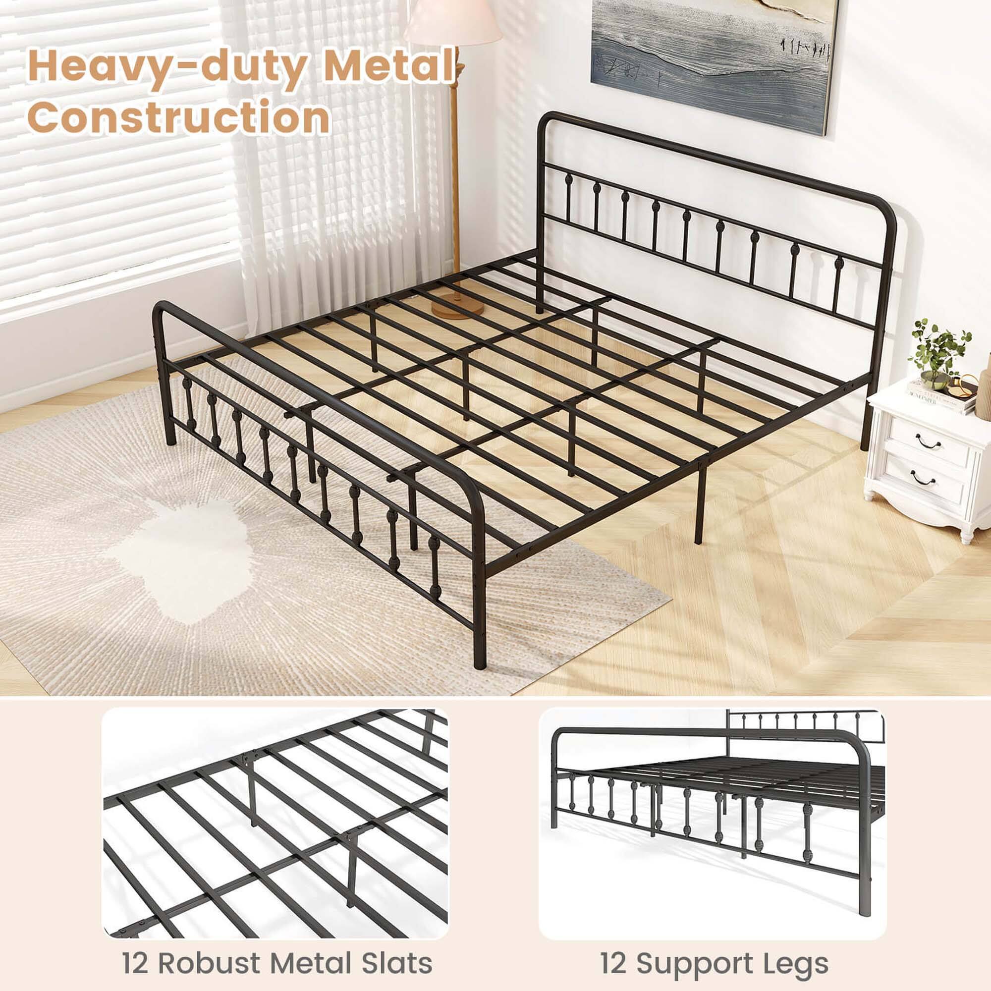 Heavy-duty Metal Construction 12 Robust Metal Slats 12 Support Legs
