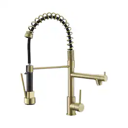 Ropilly - Commercial Kitchen Faucet with Pull Down Sprayer, Stainless Steel Single Handle Kitchen Faucet - Brushed Gold