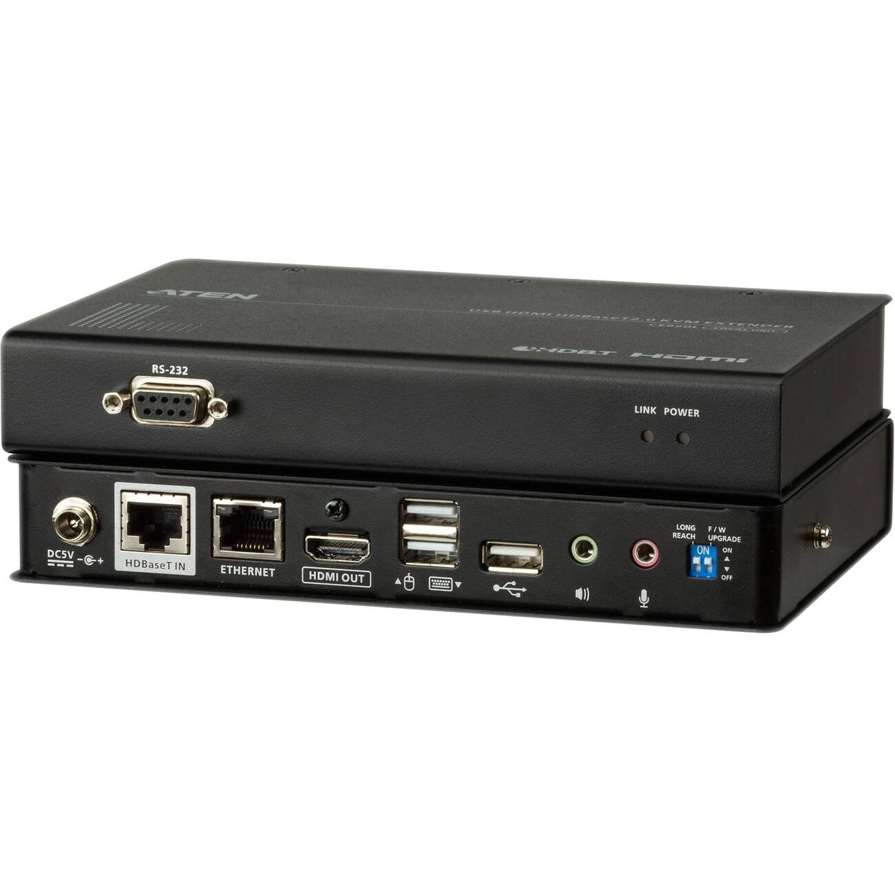 ATEN RS-232  
UXB HDMI HBBase12.0 - ERZOL CHOLORED EXTENDER 6:4DBT HDMI  
LINK POWER  
DC5V  
HDBaseT IN  
ETHERNET  
HDMI OUT  
LONG F/W REACH UPGRADE ON & OFF