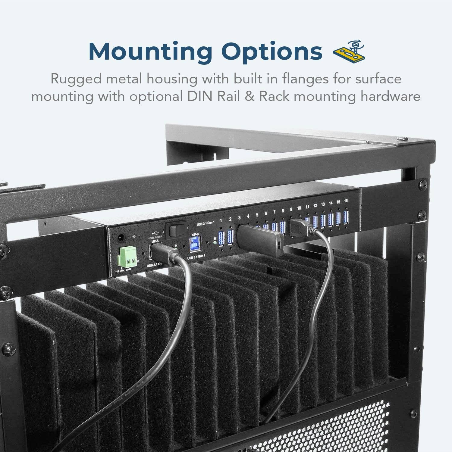 Mounting Options

Rugged metal housing with built-in flanges for surface mounting with optional DIN Rail & Rack mounting hardware
