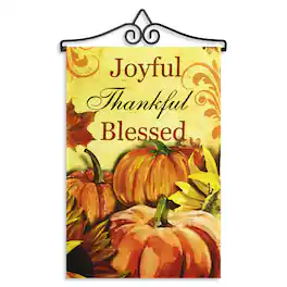 G128 - Combo Pack Garden Flag Hanger 14in & Joyful Thankful Blessed 12x18in Printed 150D Polyester Flag - Yellow