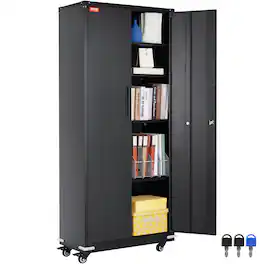 VEVOR - Metal Storage Cabinet with Wheels, 75 in Locking Cabinet with 4 Adjustable Shelves & 2 Magnetic Doors - Black