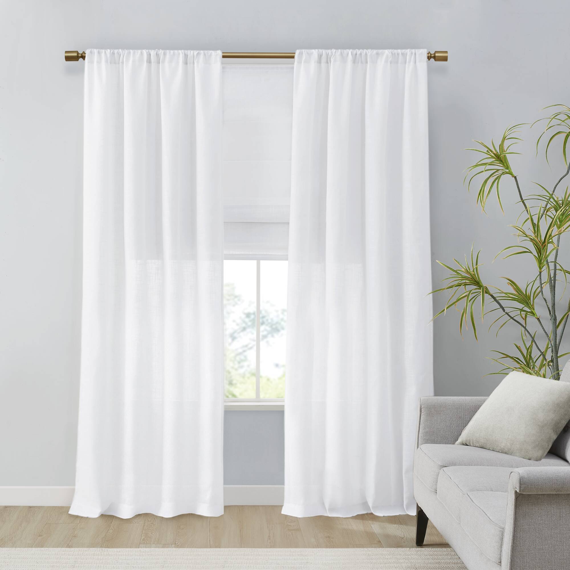 Back. BreeBe - 1-Piece 34x64' Linen Blend Light Filtering Cordless Roman Shade,White - White.