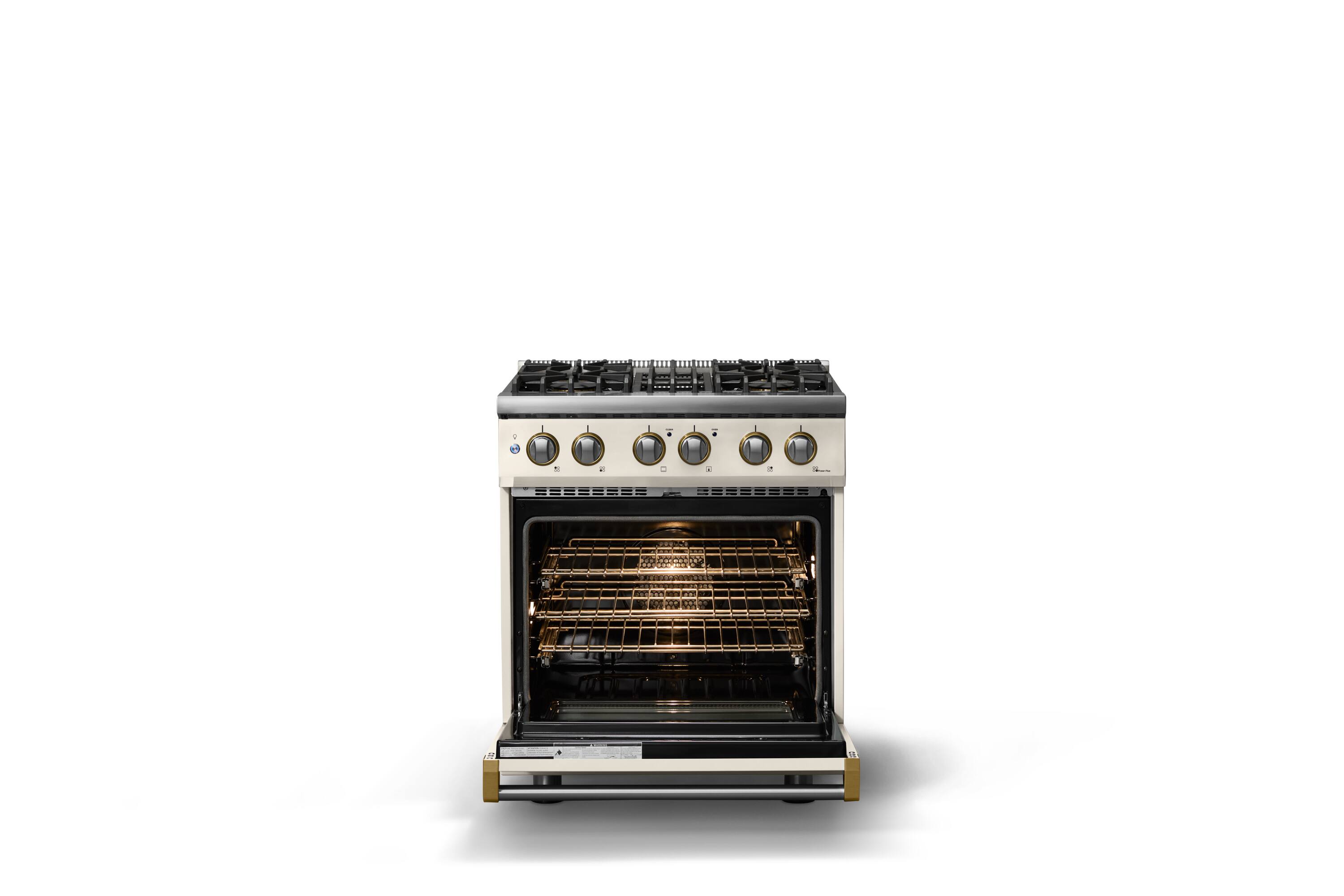 Alt View 2. Viking - 30"W. 4 Burner Pro5S 4.7 Cu. Ft. Freestanding Sealed Dual Fuel Convection LP Range-Pure White/Brushed Brass - Pure White.